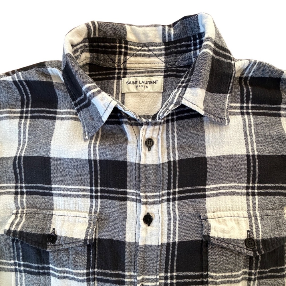 Saint Laurent Paris Hedi Slimane Plaid Flannel Shirt Japan Made Men's M